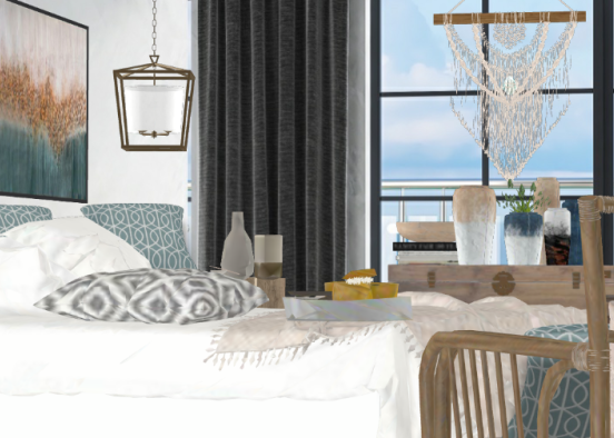 Coastal bedroom with view at the beach  Design Rendering