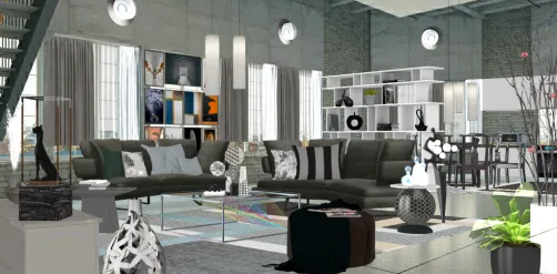 Modern sleek elegance living room with kitchen 