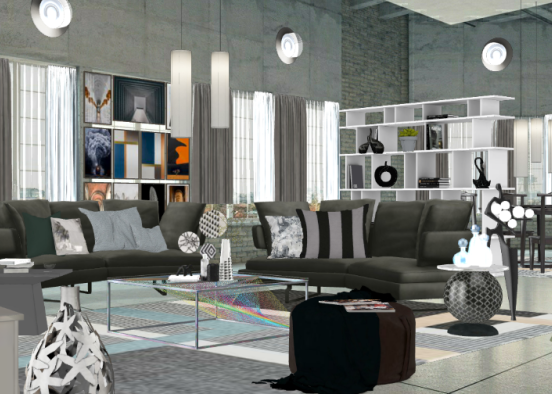 Modern sleek elegance living room with kitchen  Design Rendering