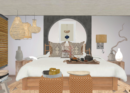 Japandi style bedroom  Design Rendering