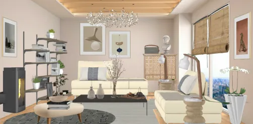 Japandi, Scandinavia style living room 