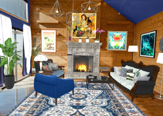 The fireplace chilling room Design Rendering