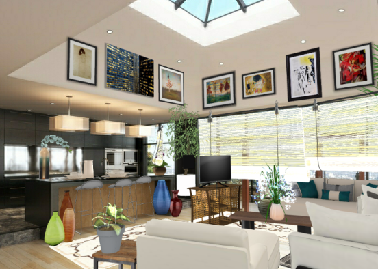 The kitchen/living room combo room Design Rendering