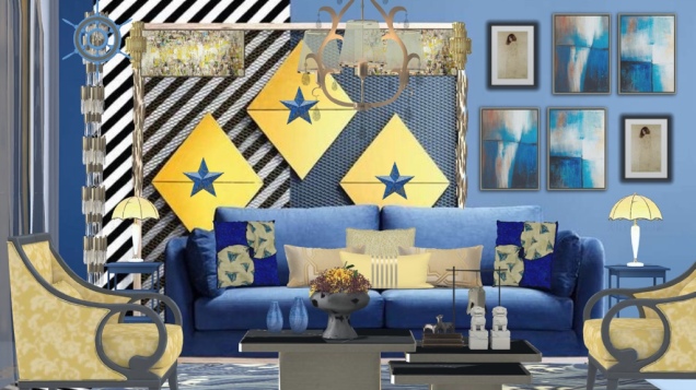 blue with yellow 