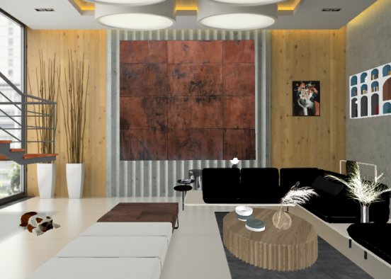 Industrial Style Living Room Design Rendering