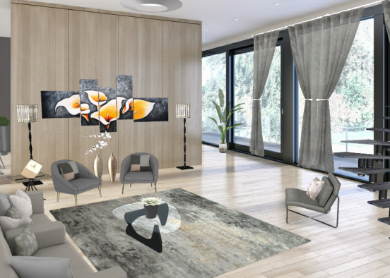 Grey living room  Design Rendering