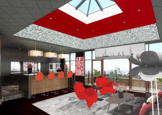 red gray and black condo rental Design Rendering