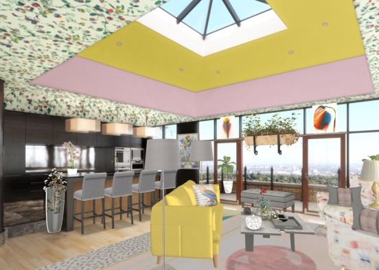 pink gray and yellow rental condo Design Rendering