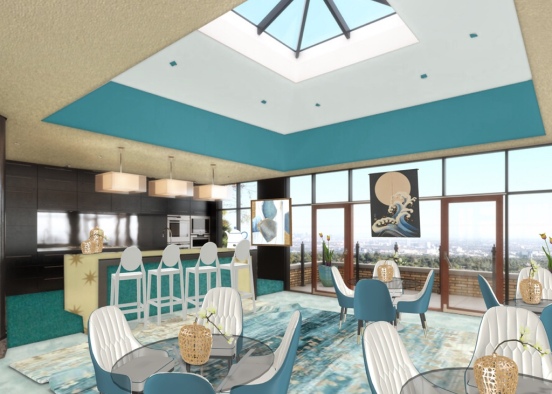 teal white and gold bistro Design Rendering