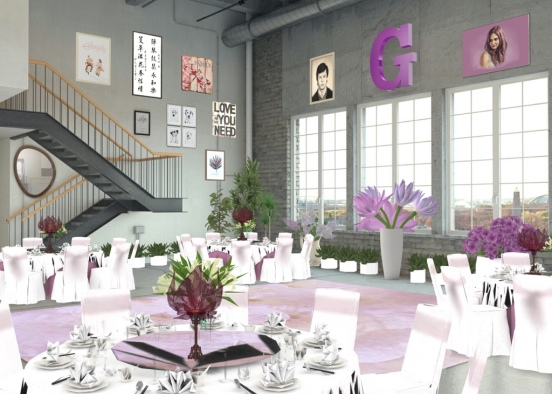 pink and white rehearsal dinner venue Design Rendering