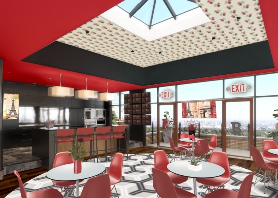 red white and black bistro Design Rendering