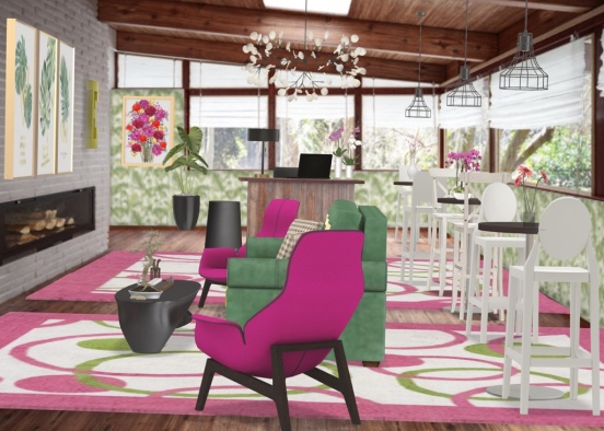 pink and green and white restaurant waiting area Design Rendering