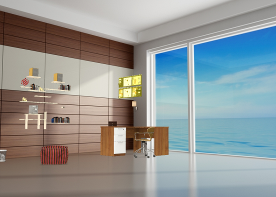 Office with beach view Design Rendering