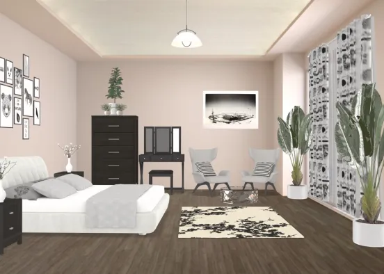 black and white bedroom Design Rendering