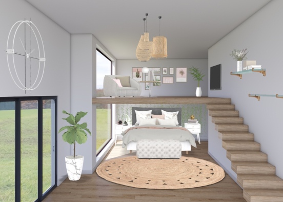 Pink Aesthetic Bedroom+loft Design Rendering
