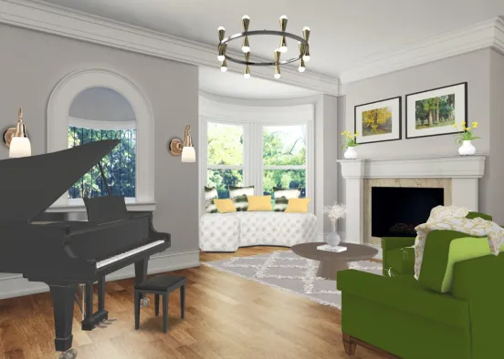green and yellow sitting room Design Rendering