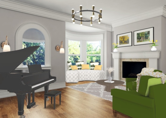 green and yellow sitting room Design Rendering