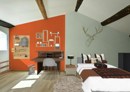 Chambre d'ados orange et grise Design Rendering