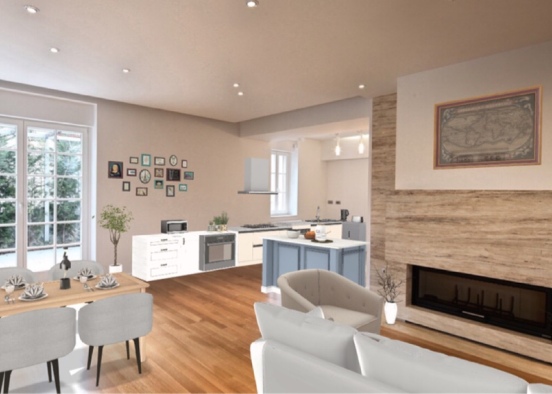 Open kitchen and living room  Design Rendering