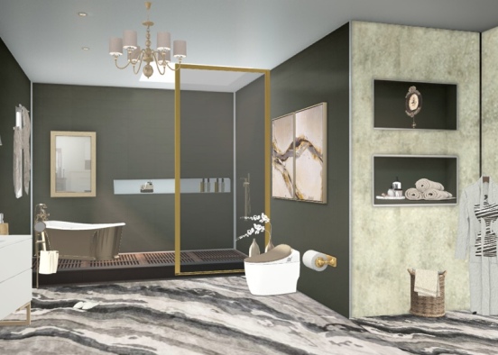 bathroom with gold details Design Rendering