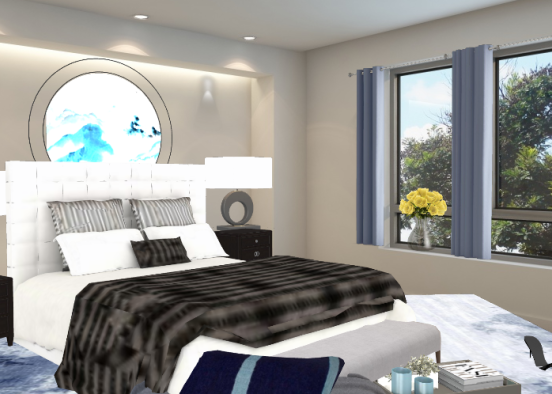 Bedroom..blue & white Design Rendering