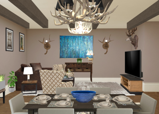 Rustic living/dining Room Design Rendering