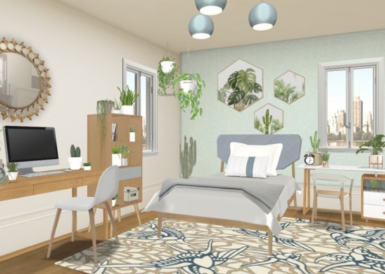Blue Forest Bedroom Design Rendering
