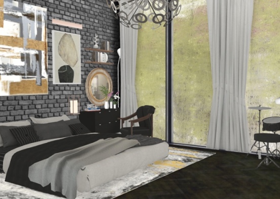 Black theme bedroom Design Rendering