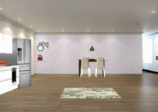 Cozinha conjulgada com sala de jantar Design Rendering