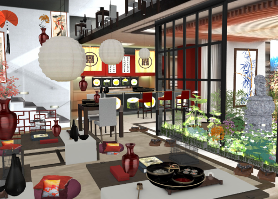 DH with friends Japanese restaurant  Design Rendering