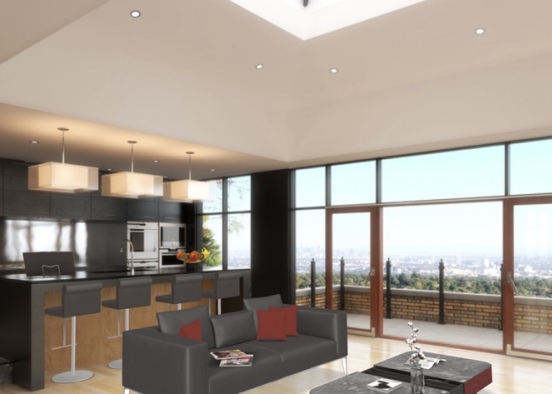 Living Room and Kitchen Design Rendering