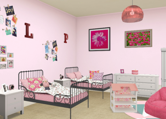 Pink twin room Design Rendering