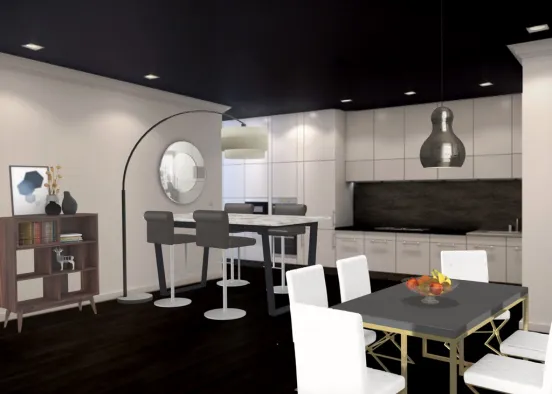 Blackman and White Dining Area Design Rendering