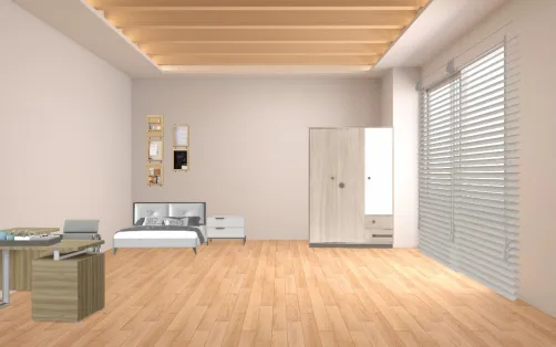Schönes Schlafzimmer mit Weiß Grau und mit Holz