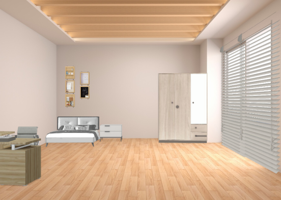 Schönes Schlafzimmer mit Weiß Grau und mit Holz Design Rendering