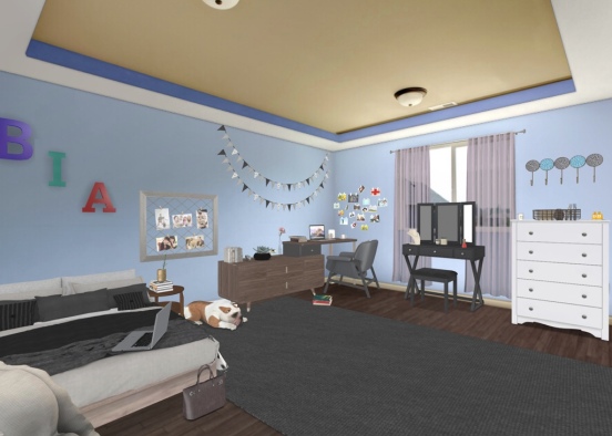 girls bedroom and a little office space Design Rendering