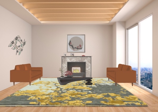 Asian Inspired Living Room Design Rendering