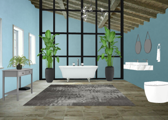 Banheiro azul Design Rendering