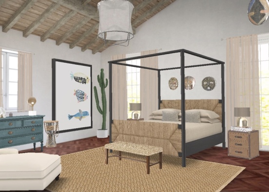 Neutral Californian Bedroom Design Rendering