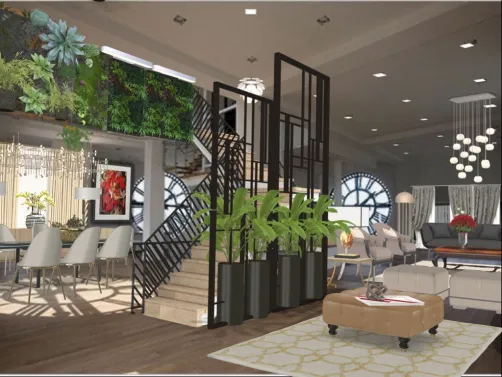 Uma construção antiga foi reformada e seu dono quis manter dois relógios que informavam as horas,aos habitantes da pequena cidade. A nova decoração dos dois ambientes ficou elegante e harmoniosa,dando destaquemos relógios.