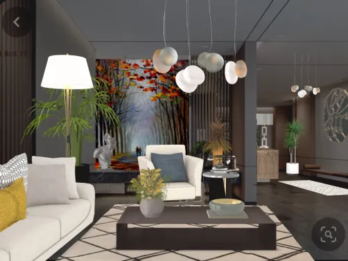 Uma pequena sala íntima para o casal. Moderna arejada e confortável. Um lindo painel com com cores vibrantes foi escolhido para alegrar o ambiente.
