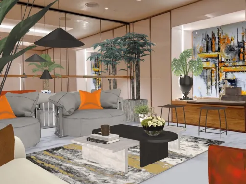 Modernidade,simplicidade e elegância foram idéias para esta pequena sala. Um grande espelho foi colocado de ponta a ponta para dar a sensação de amplitude.