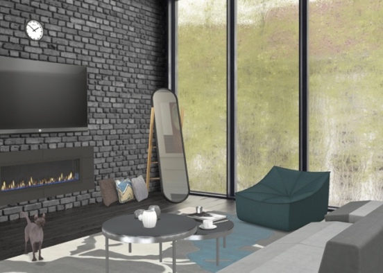 greyscale open plan living room  Design Rendering