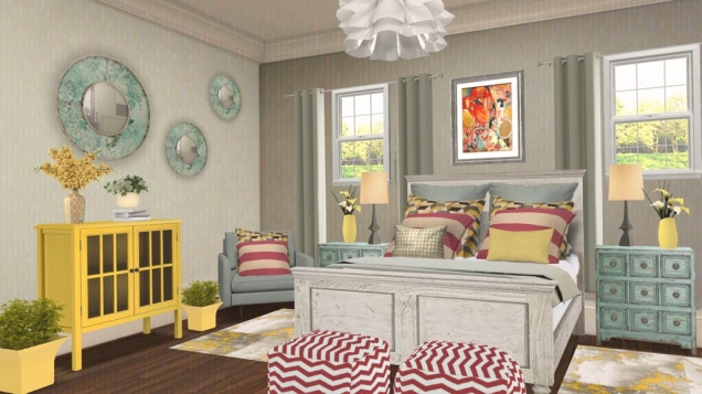 La Red, Yellow and Peppermint Shabby Chic Bedroom 