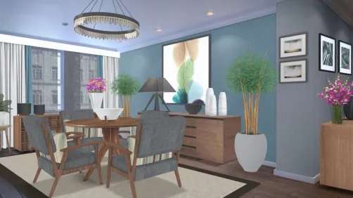 Blue and wood Living Room