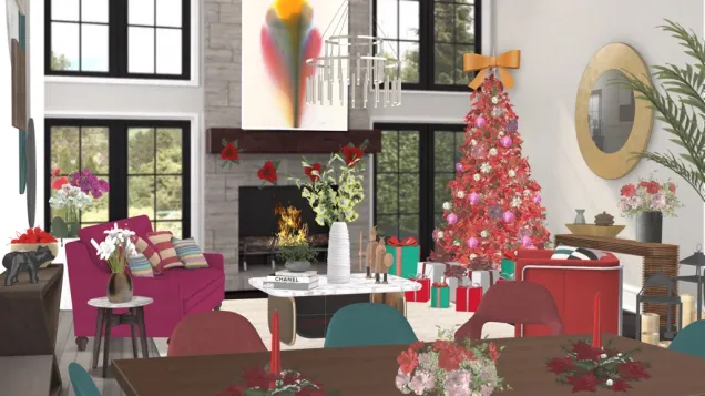 Bright Pink and Red Christmas Living Room 🎄