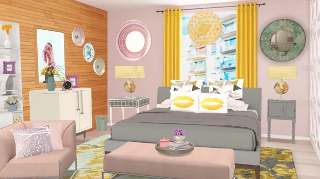 La Pink and Yellow Bedroom 