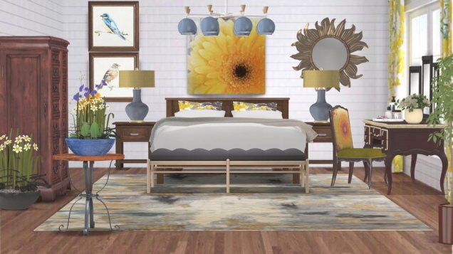 Yellow and Blue Fun and Sophisticated Bedroom.