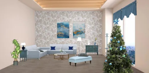 Salon cocooning, dans les tons bleu / beige