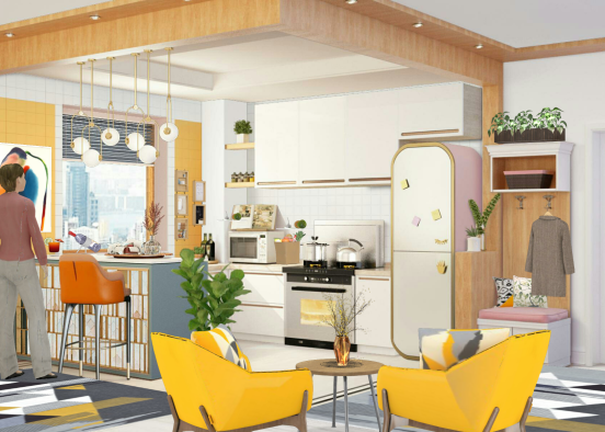 Coloured kitchen  Design Rendering